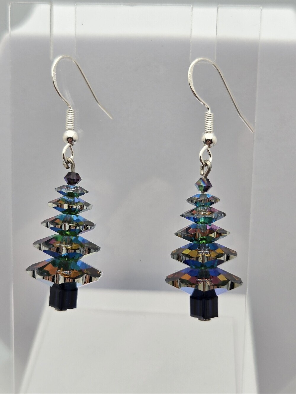 Handmade Swarovski Style Crystal Christmas Tree Earrings Sterling Silver New